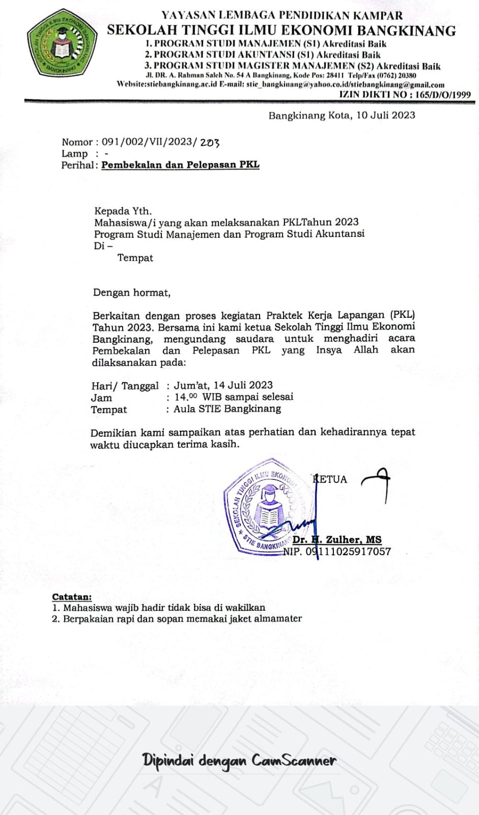 Pembekalan dan Pelepasan Praktik Kerja Lapangan (PKL) Tahun 2023
